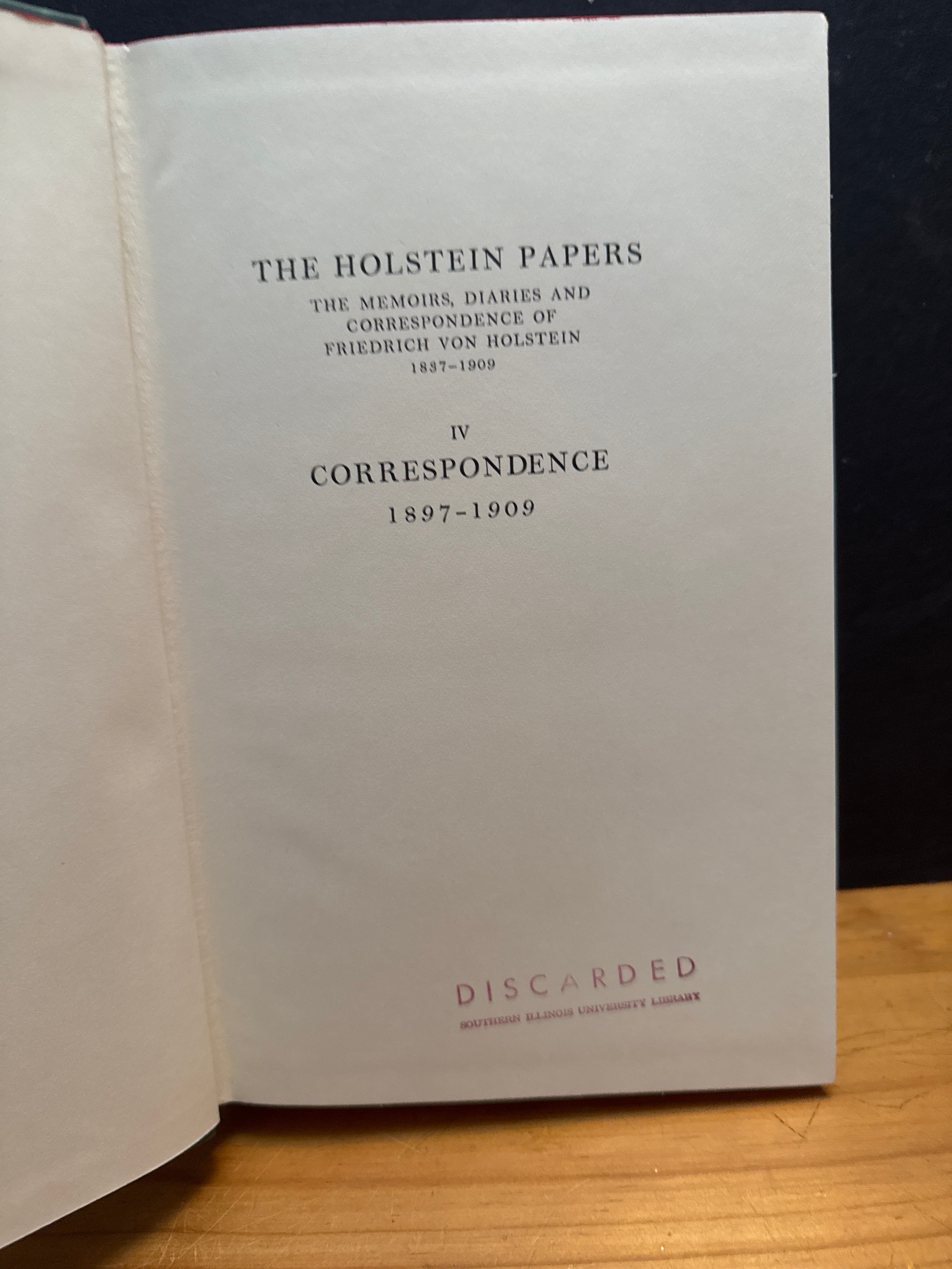 The Holstein Papers IV Correspondence, hardcover book