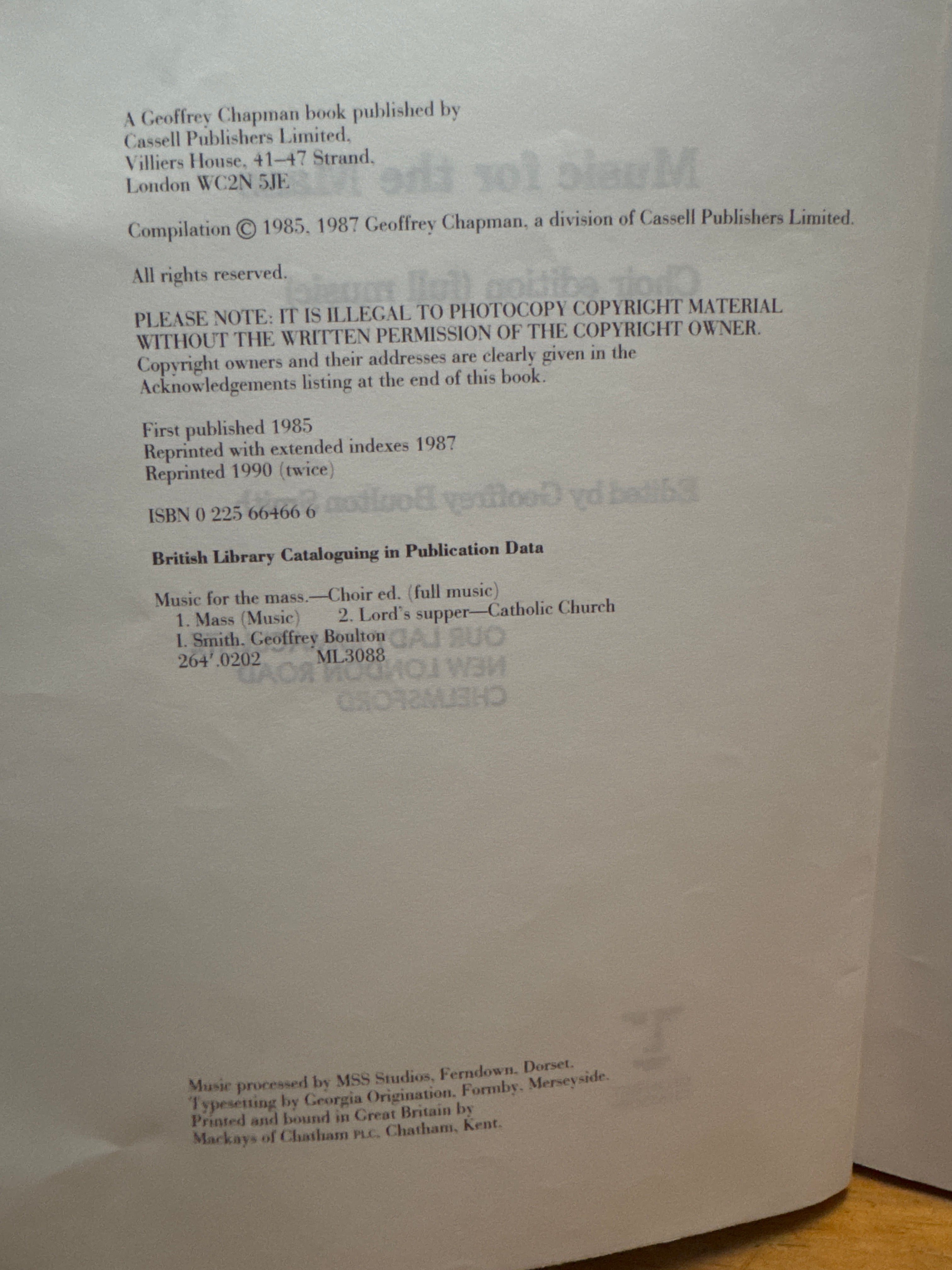 Music for the Mass edited by Geoffrey Boulton Smith, paperback book