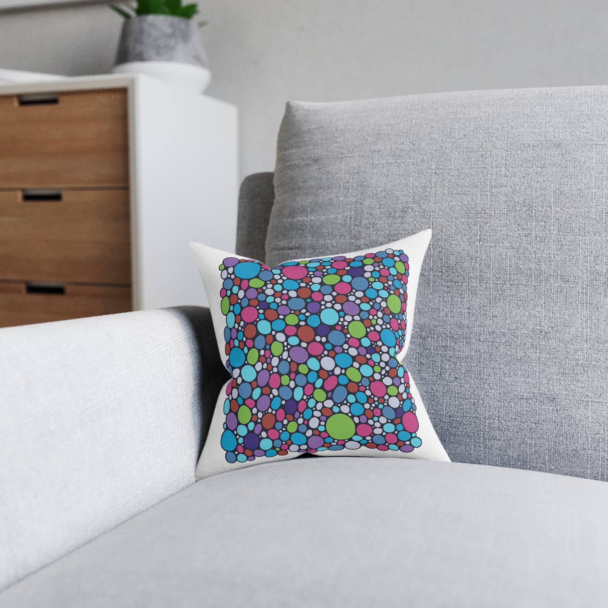 Colourful Bubble Pattern Square Pillow — Vibrant Retro Dot Decorative Pillow