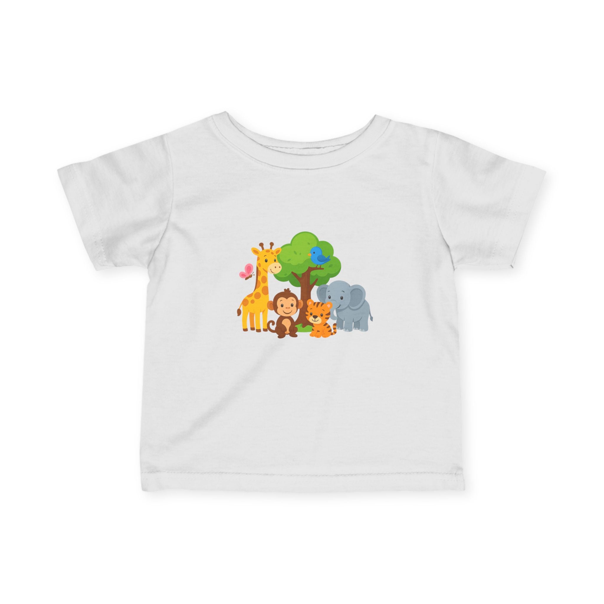 Infant Tee — Cute Safari Animals Baby Shirt (Giraffe, Monkey, Lion, Elephant)
