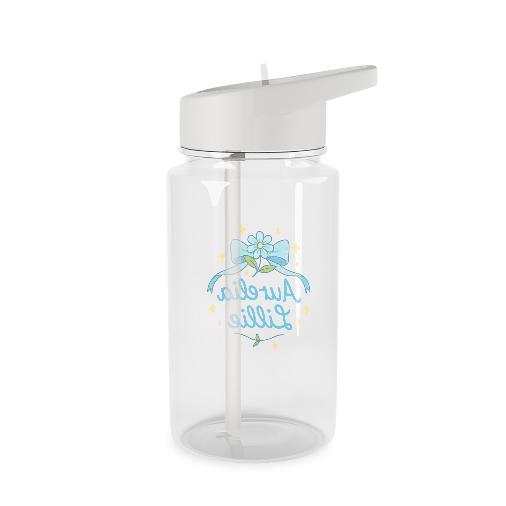 Personalized Floral Trinket Tritan Water Bottle – "Aurelia Lillie" Blue Bow Design