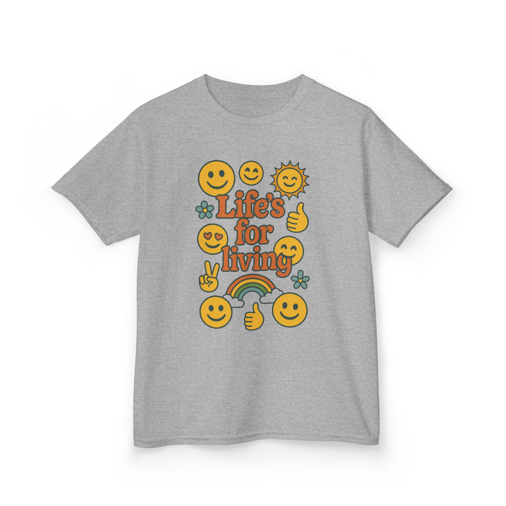 Kids Tee — "Life's for Living" Smiley Emoji Rainbow Graphic