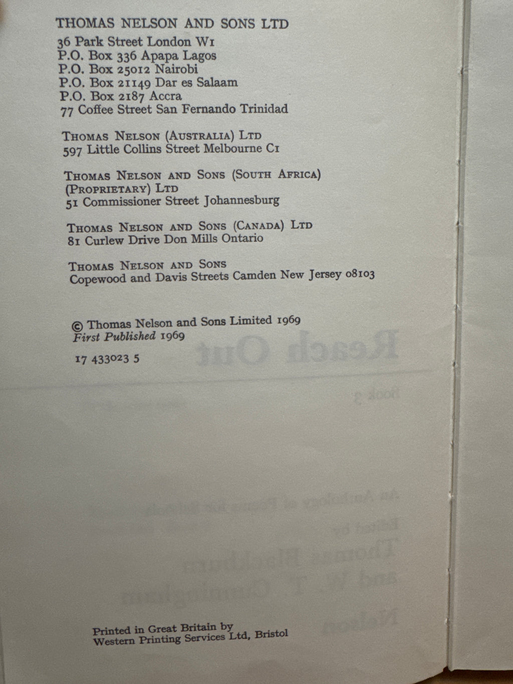 Reach Out Book Three by Thomas Blackburn and W. T. Cunningham, hardcover book