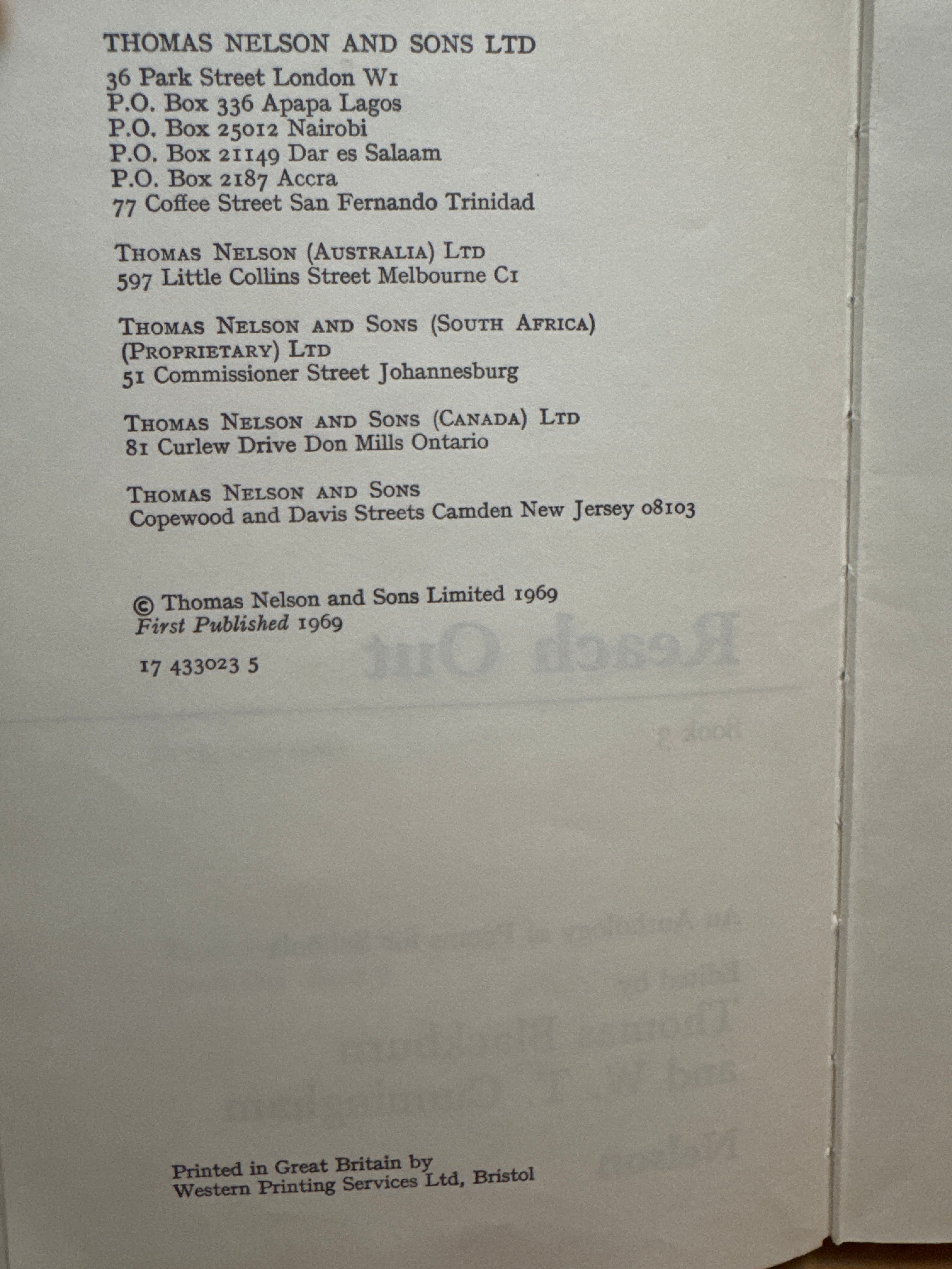 Reach Out Book Three by Thomas Blackburn and W. T. Cunningham, hardcover book