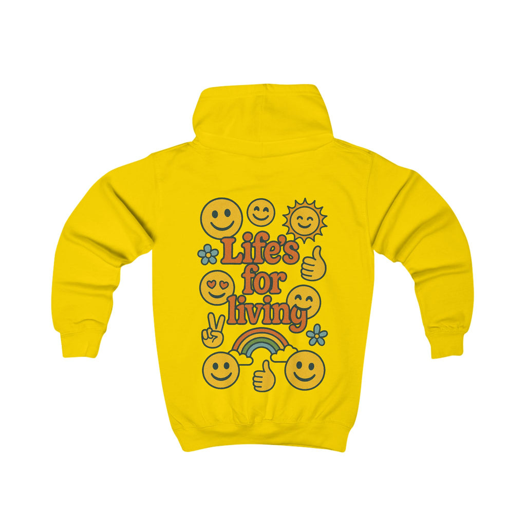 Kids Hoodie - 'Life's for Living' Retro Smiley Rainbow Graphic