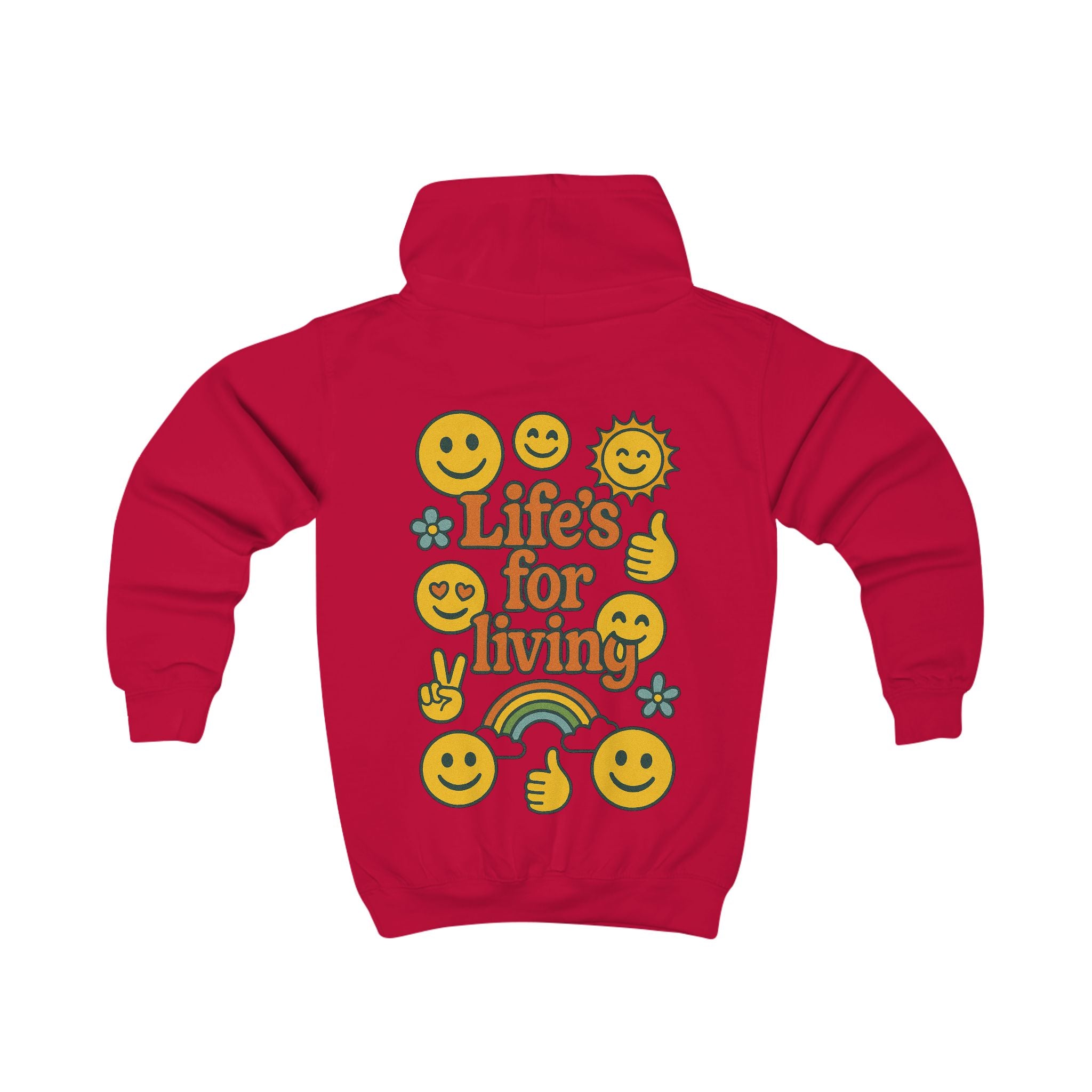 Kids Hoodie - 'Life's for Living' Retro Smiley Rainbow Graphic