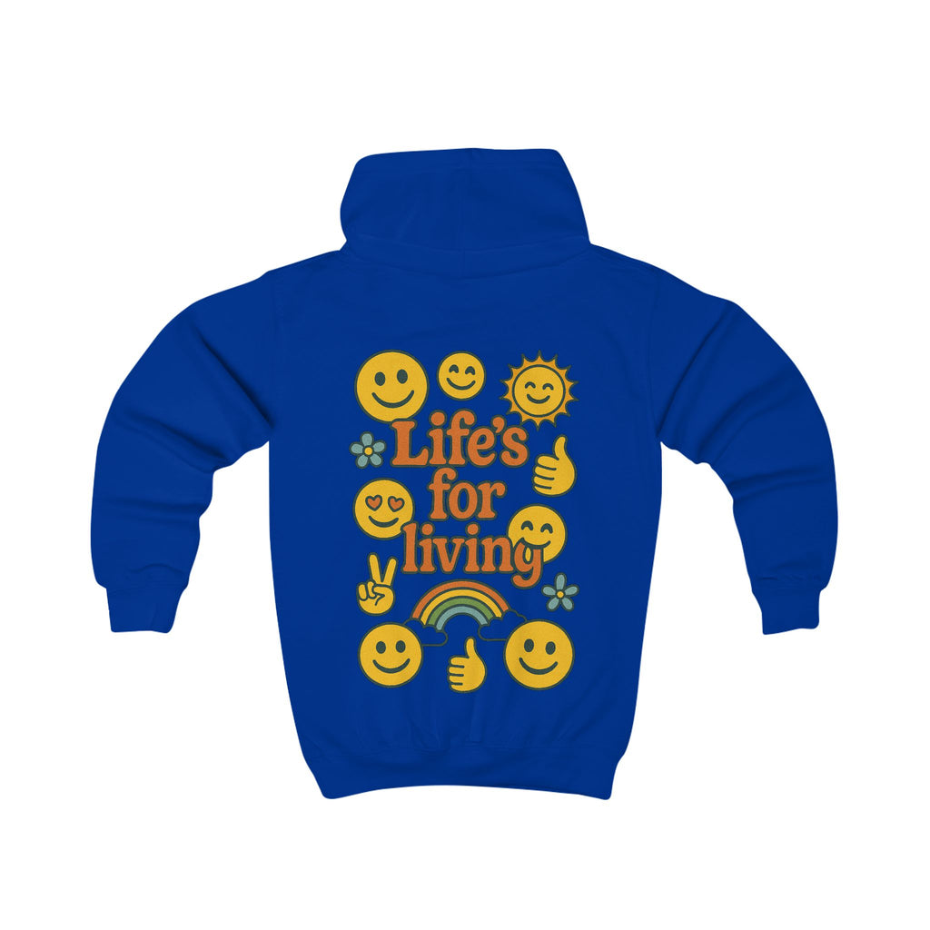 Kids Hoodie - 'Life's for Living' Retro Smiley Rainbow Graphic