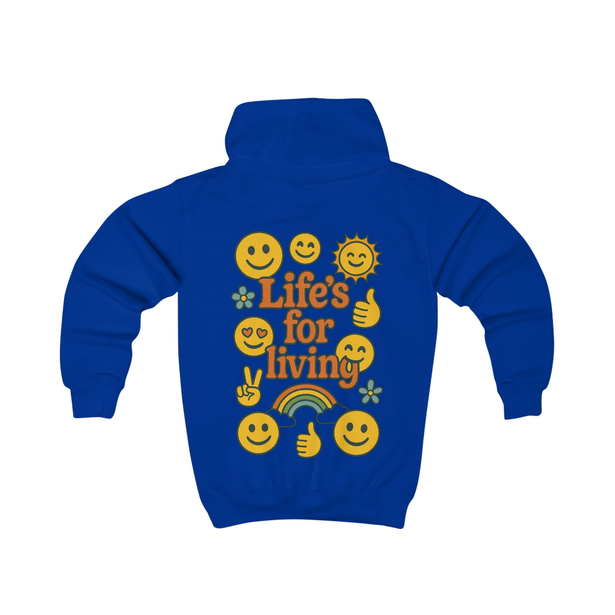 Kids Hoodie - 'Life's for Living' Retro Smiley Rainbow Graphic