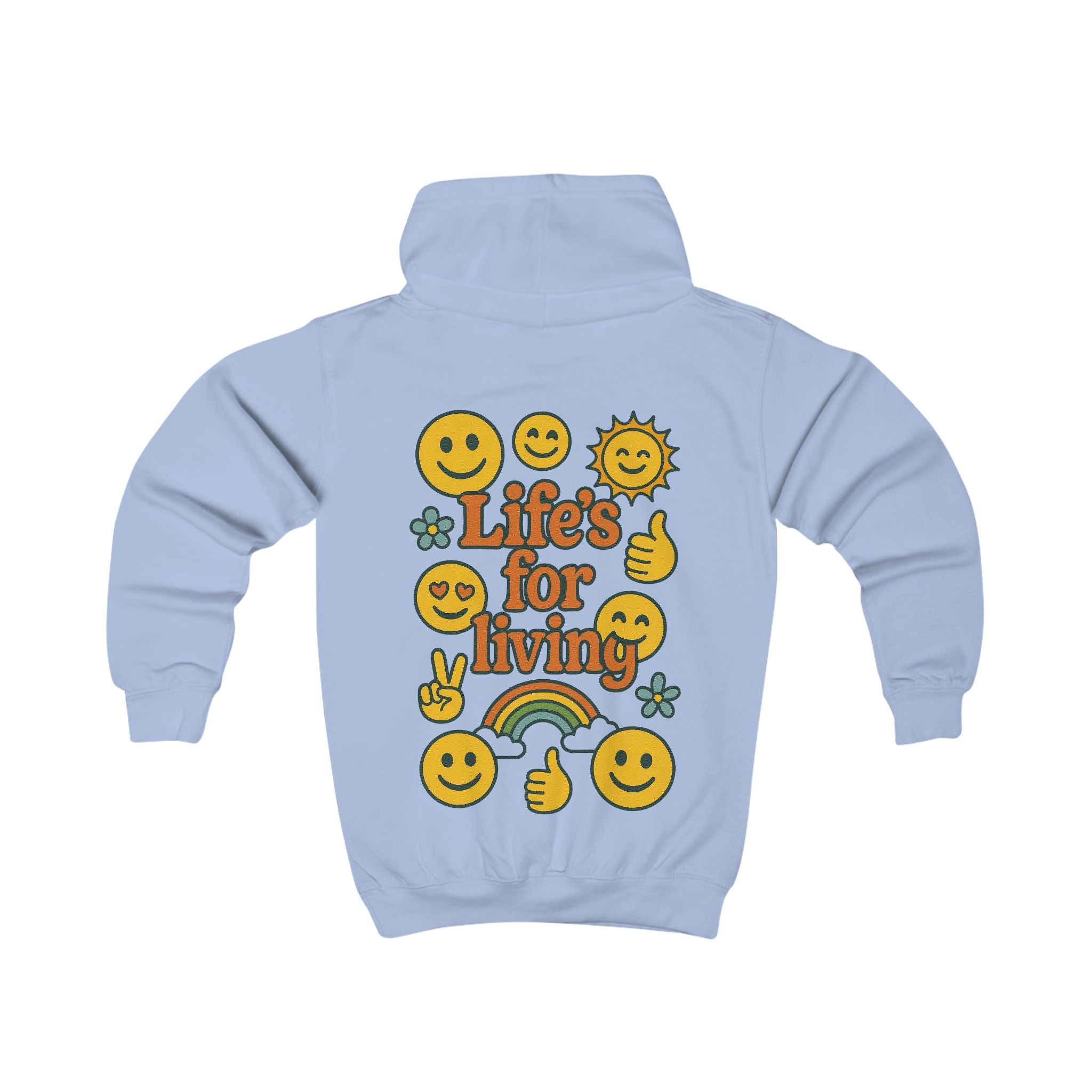 Kids Hoodie - 'Life's for Living' Retro Smiley Rainbow Graphic