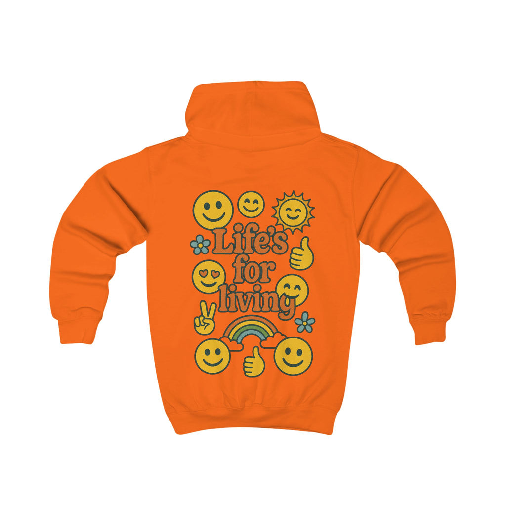 Kids Hoodie - 'Life's for Living' Retro Smiley Rainbow Graphic