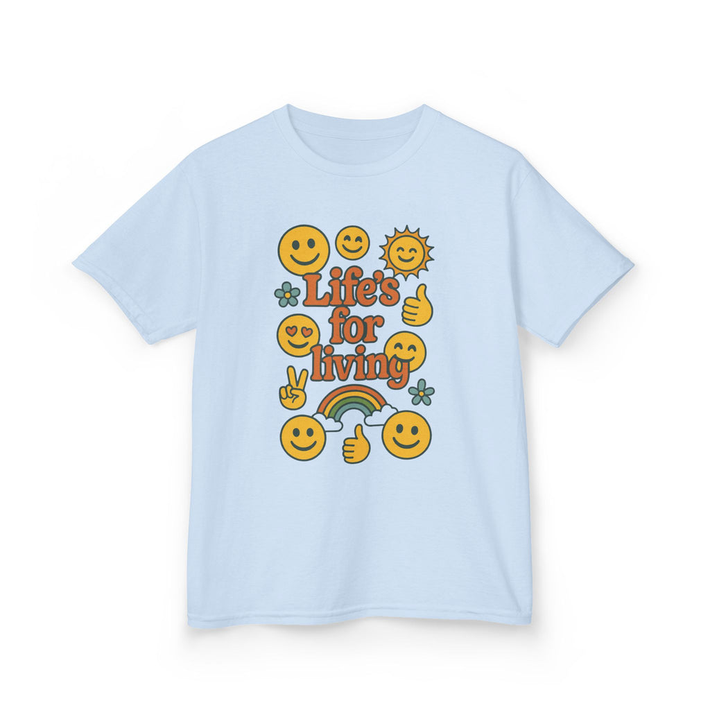 Kids Tee — "Life's for Living" Smiley Emoji Rainbow Graphic