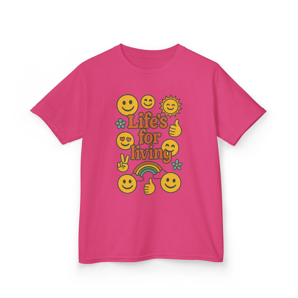 Kids Tee — "Life's for Living" Smiley Emoji Rainbow Graphic