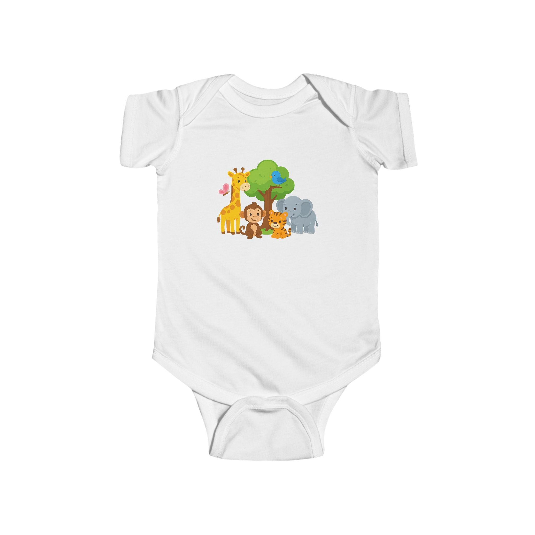 Cute Safari Animal Baby Bodysuit — Giraffe, Lion & Elephant Infant Onesie