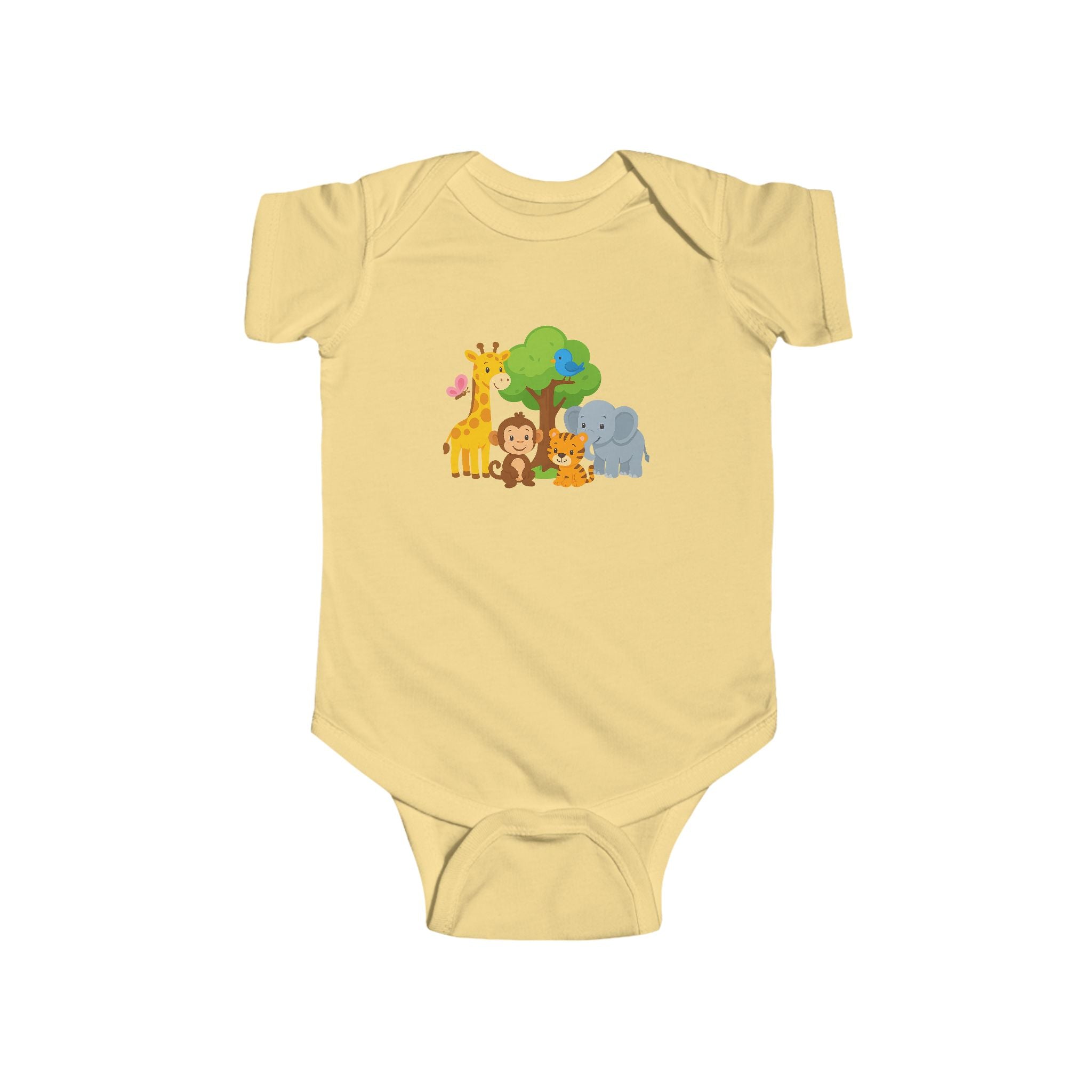 Cute Safari Animal Baby Bodysuit — Giraffe, Lion & Elephant Infant Onesie