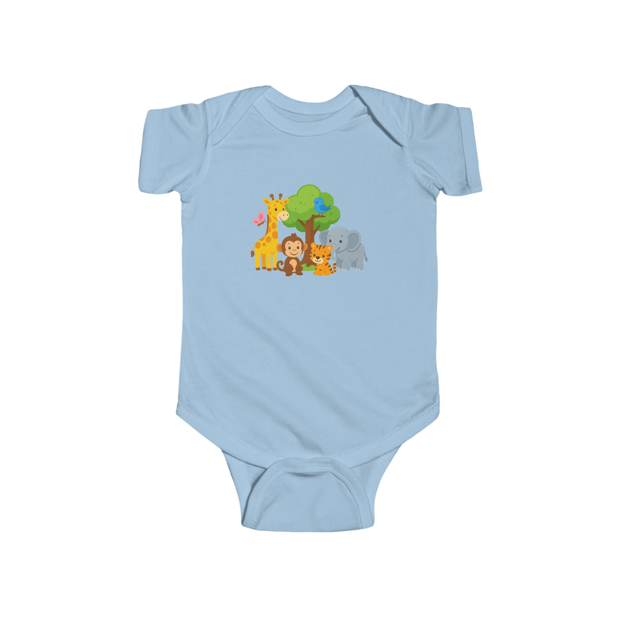 Cute Safari Animal Baby Bodysuit — Giraffe, Lion & Elephant Infant Onesie
