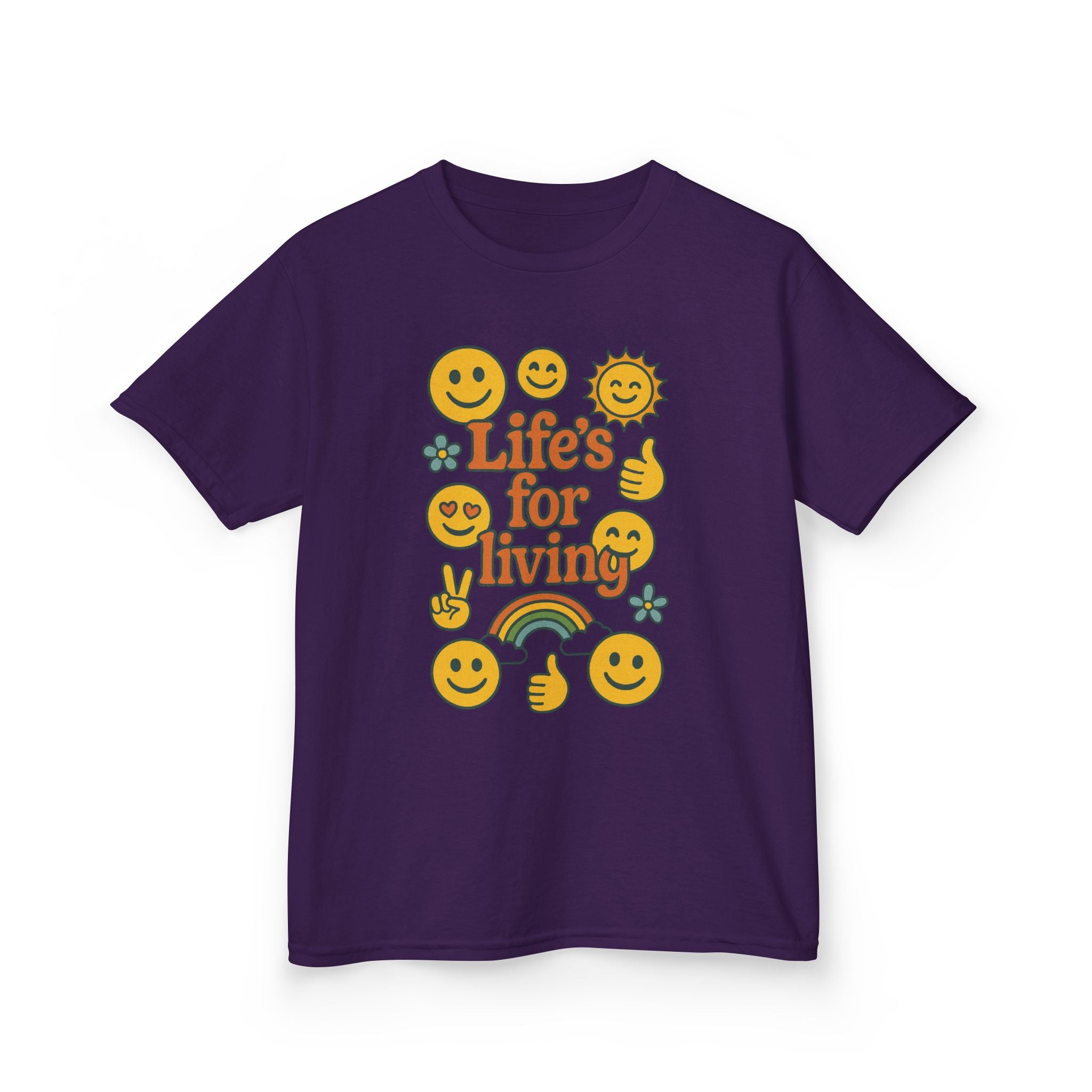 Kids Tee — "Life's for Living" Smiley Emoji Rainbow Graphic