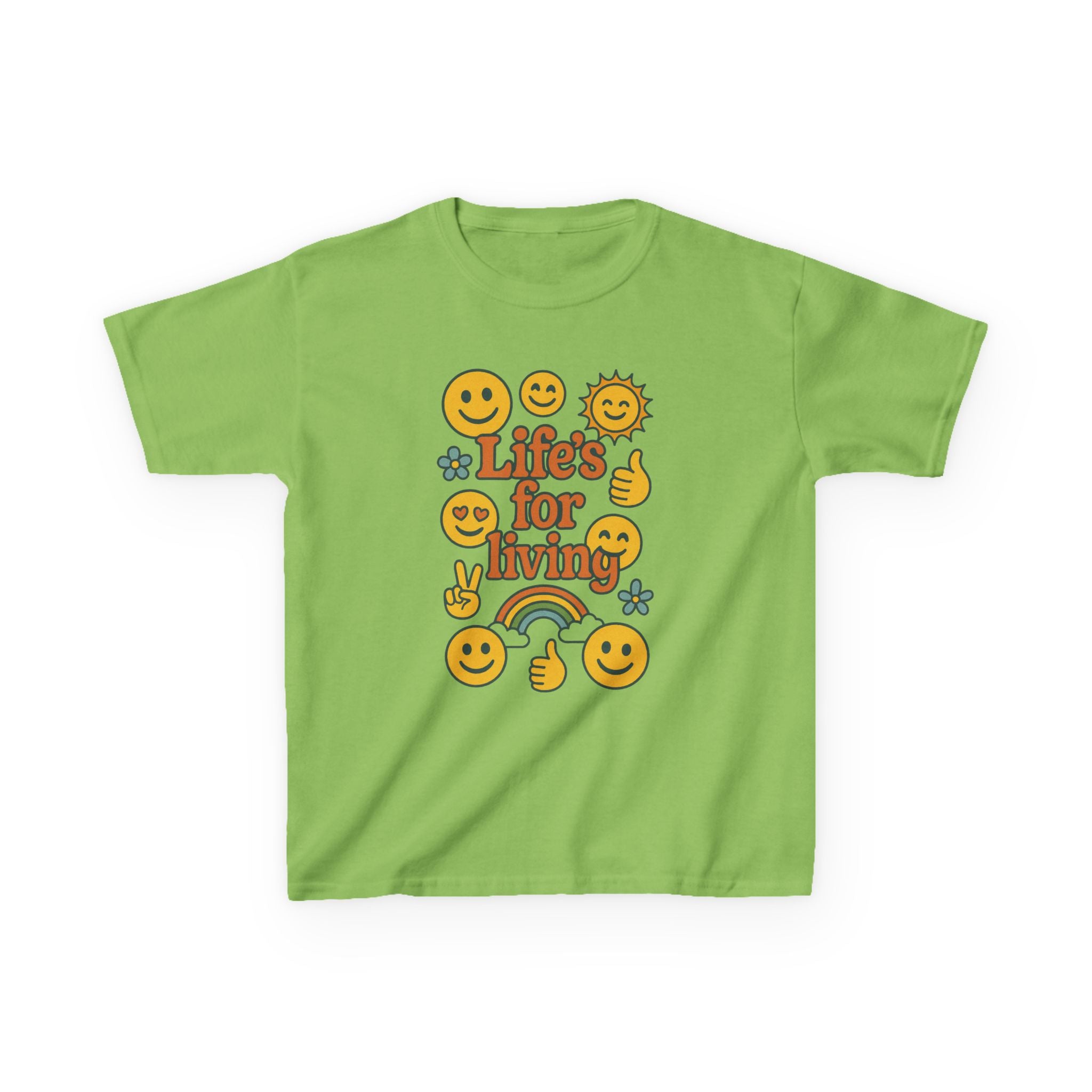 Kids Tee — "Life's for Living" Smiley Emoji Rainbow Graphic