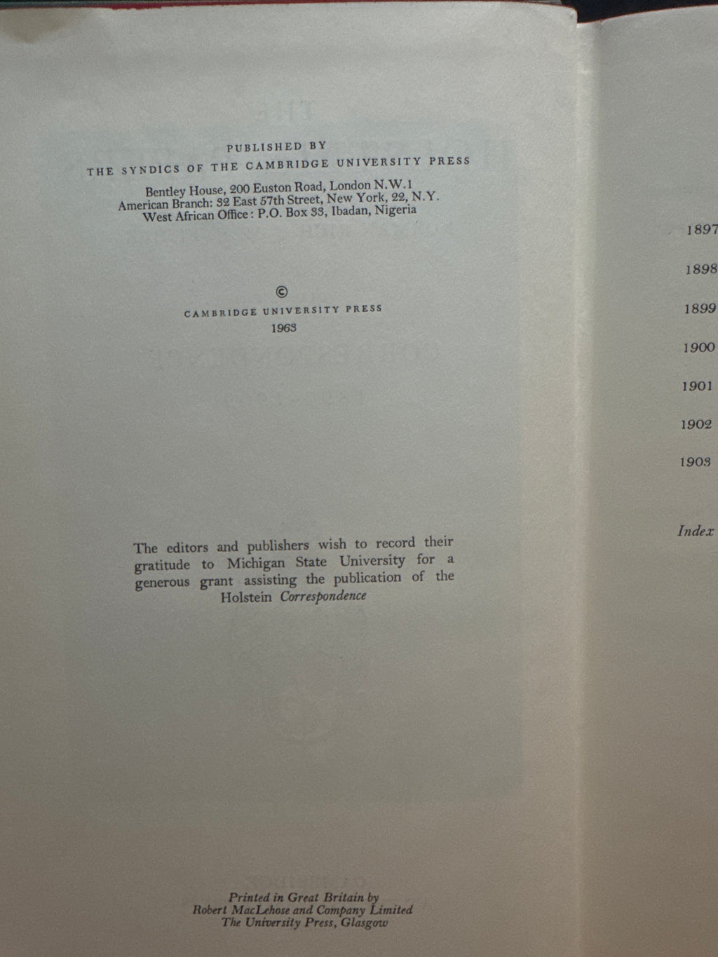 The Holstein Papers IV Correspondence, hardcover book