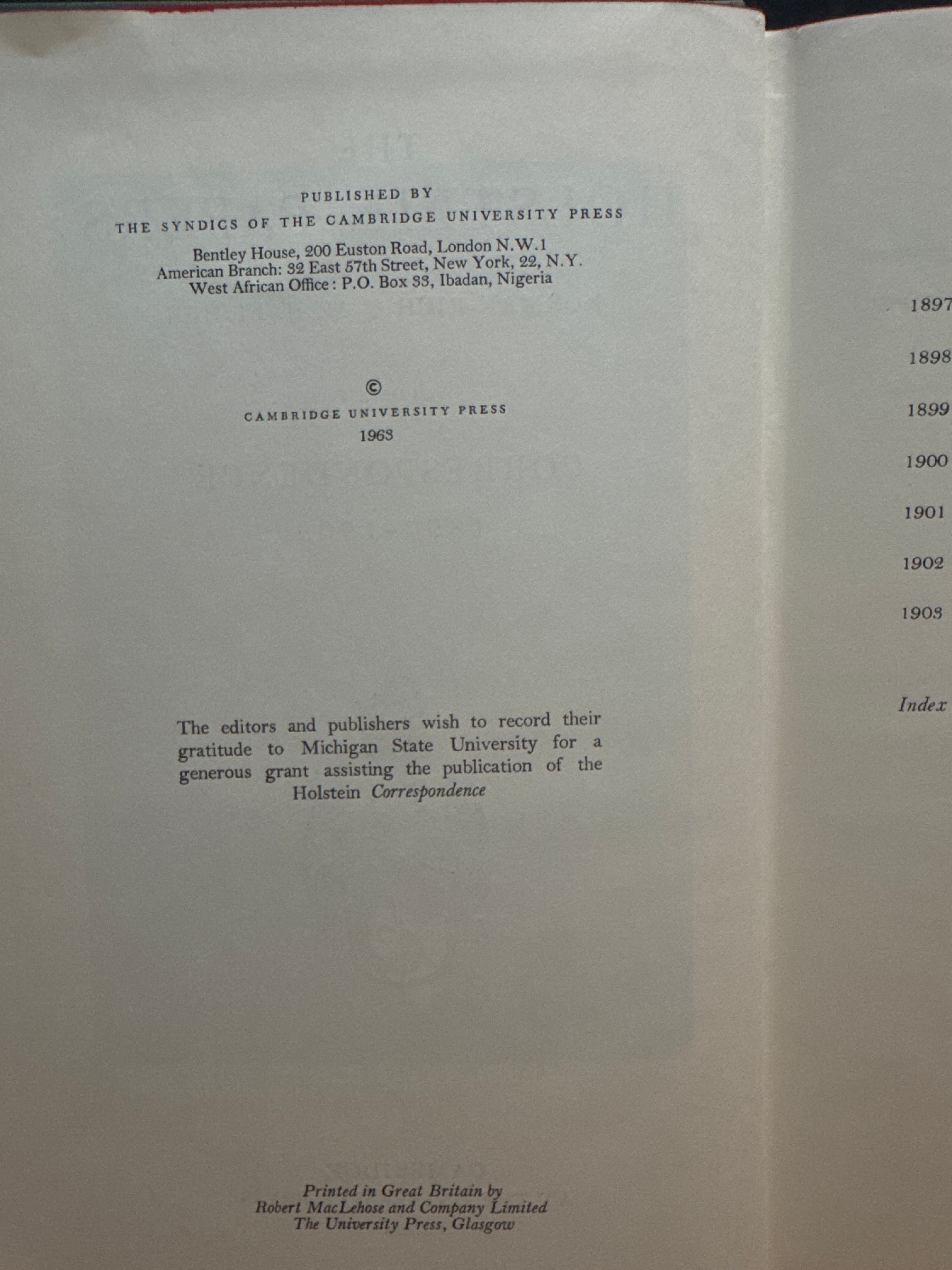 The Holstein Papers IV Correspondence, hardcover book