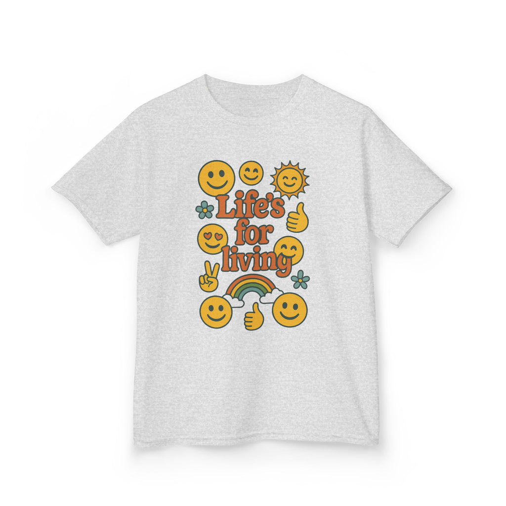 Kids Tee — "Life's for Living" Smiley Emoji Rainbow Graphic