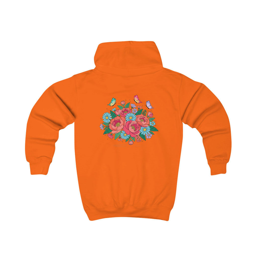 Kids Hoodie — Colorful Floral Bouquet Back + 'Little Sunshine' Chest Graphic