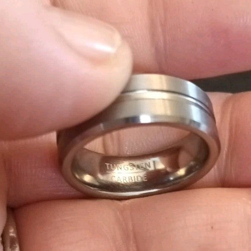 8mm Silver Tungsten Carbide Ring Unisex Brushed Polished Edges Durable Band Sz R