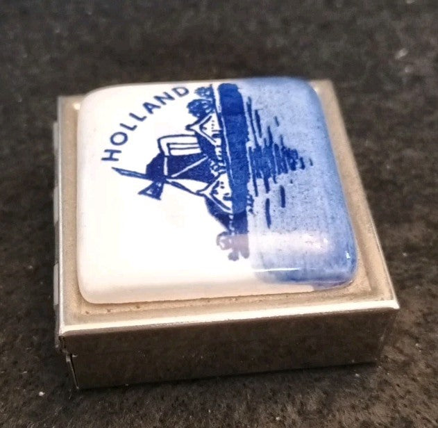 Delft Holland Ceramic And Metal Pill Box
