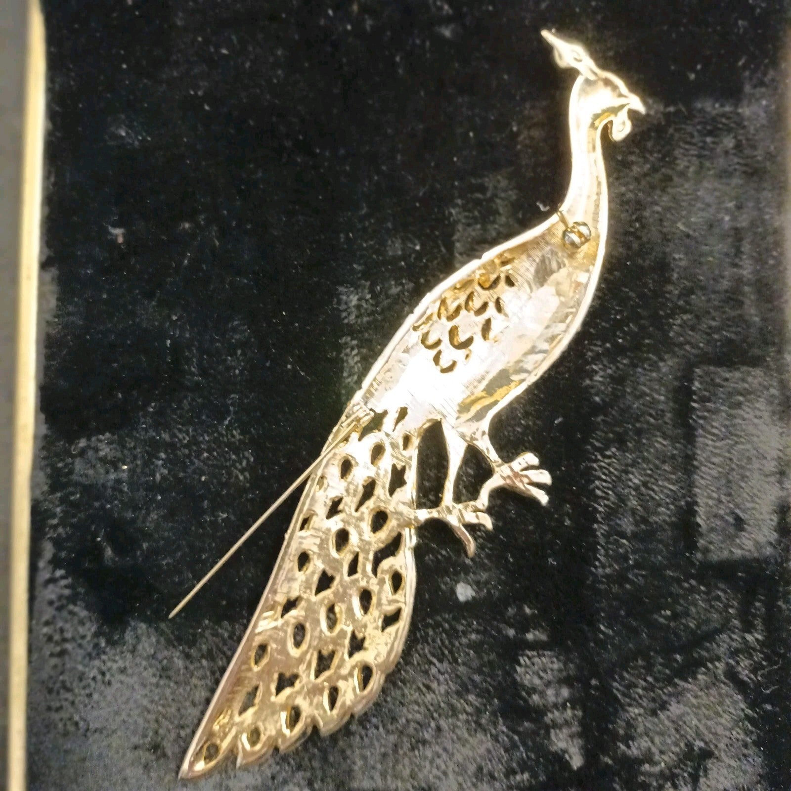 Brooch. 14.5cm Peacock Brooch Gold Tone Colourful