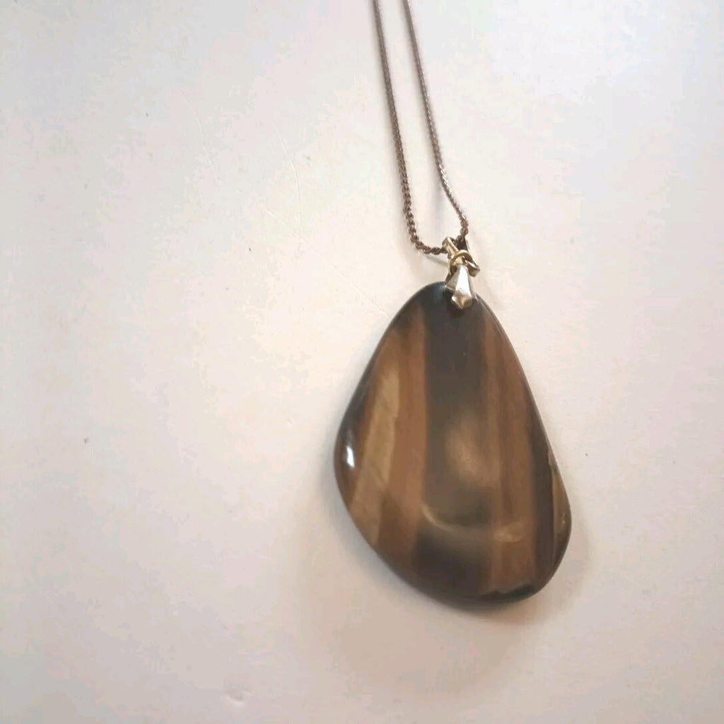 Pendant Necklace  Brass Tone Chain With Stone Pendant. Marked ZA-MI Italy