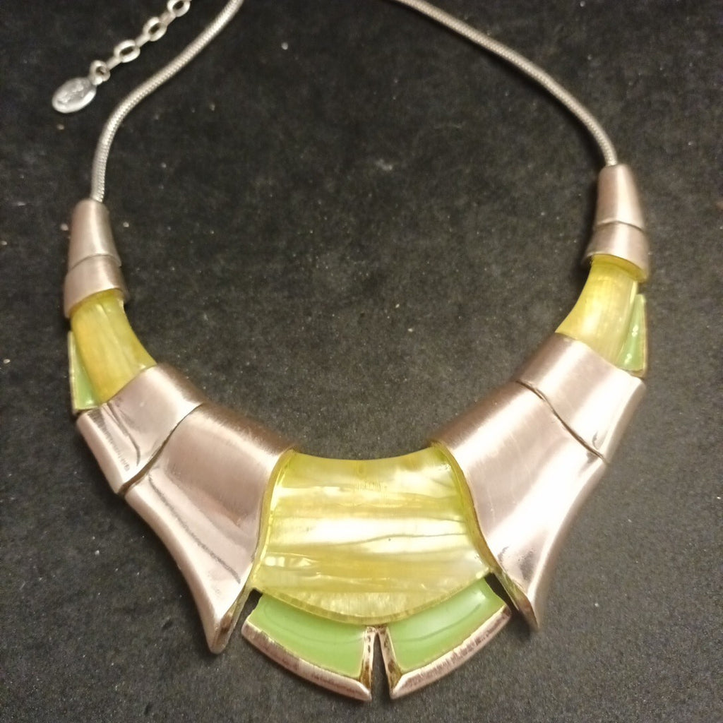 Gaby's Statement Necklace 16in Long Greens Gold Silver Tone