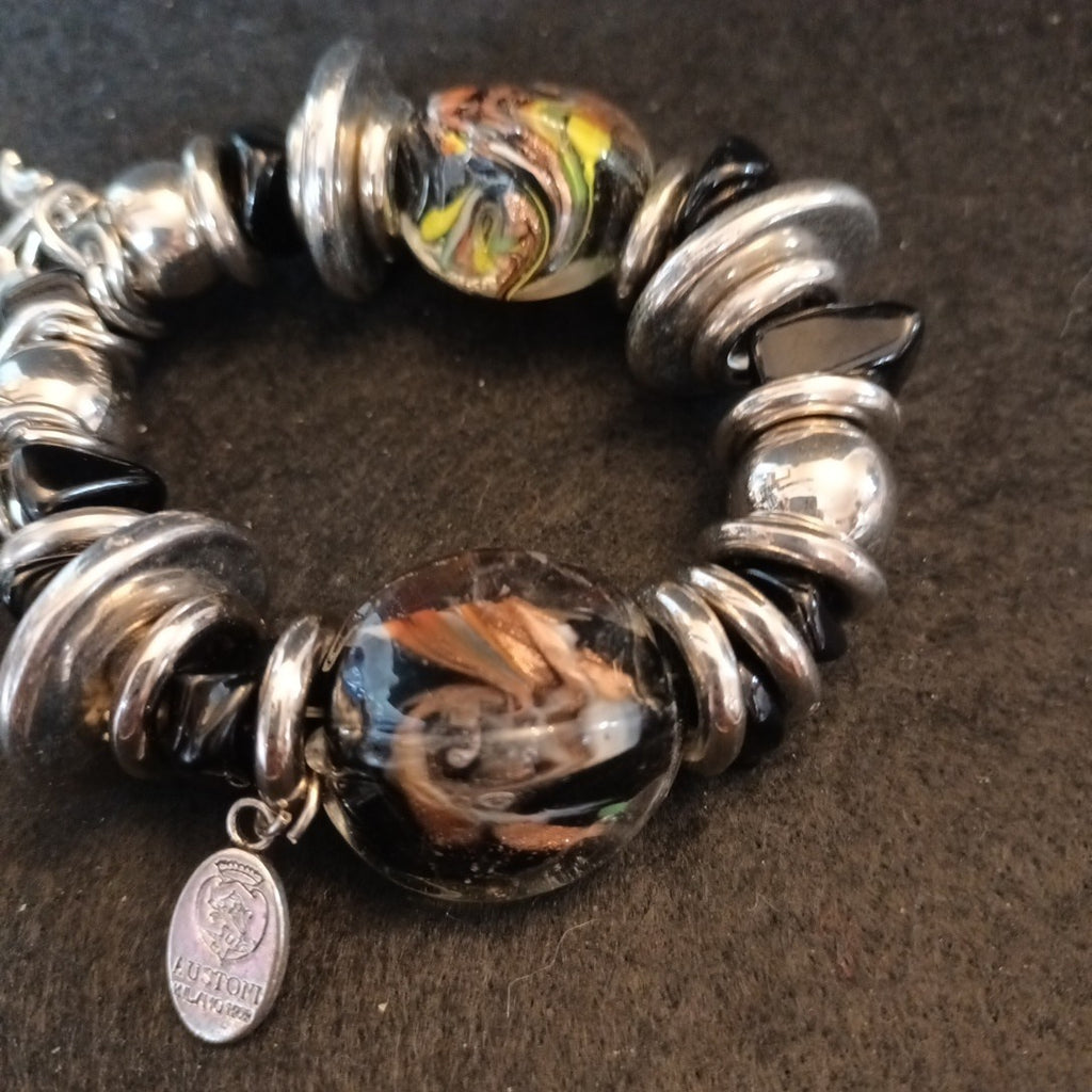 Austoni Milano 1928 Charm Bracelet Chunky Silver Tone