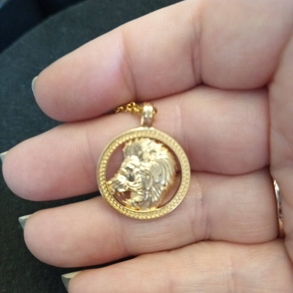 18ct Gold Plated Chain Necklace And Lion Pendant 18in