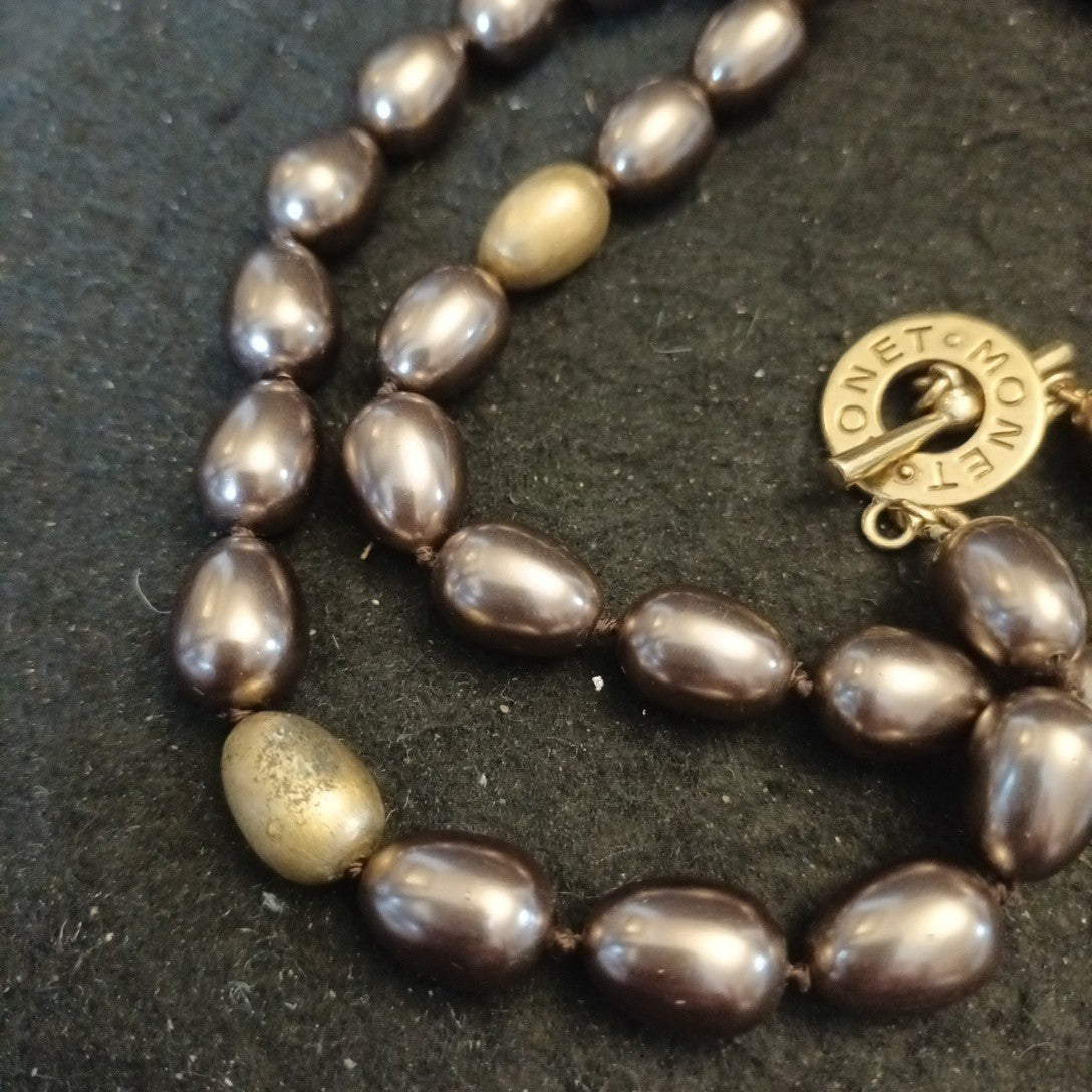 Monet Beaded Necklace Brown Bronze 42in Long