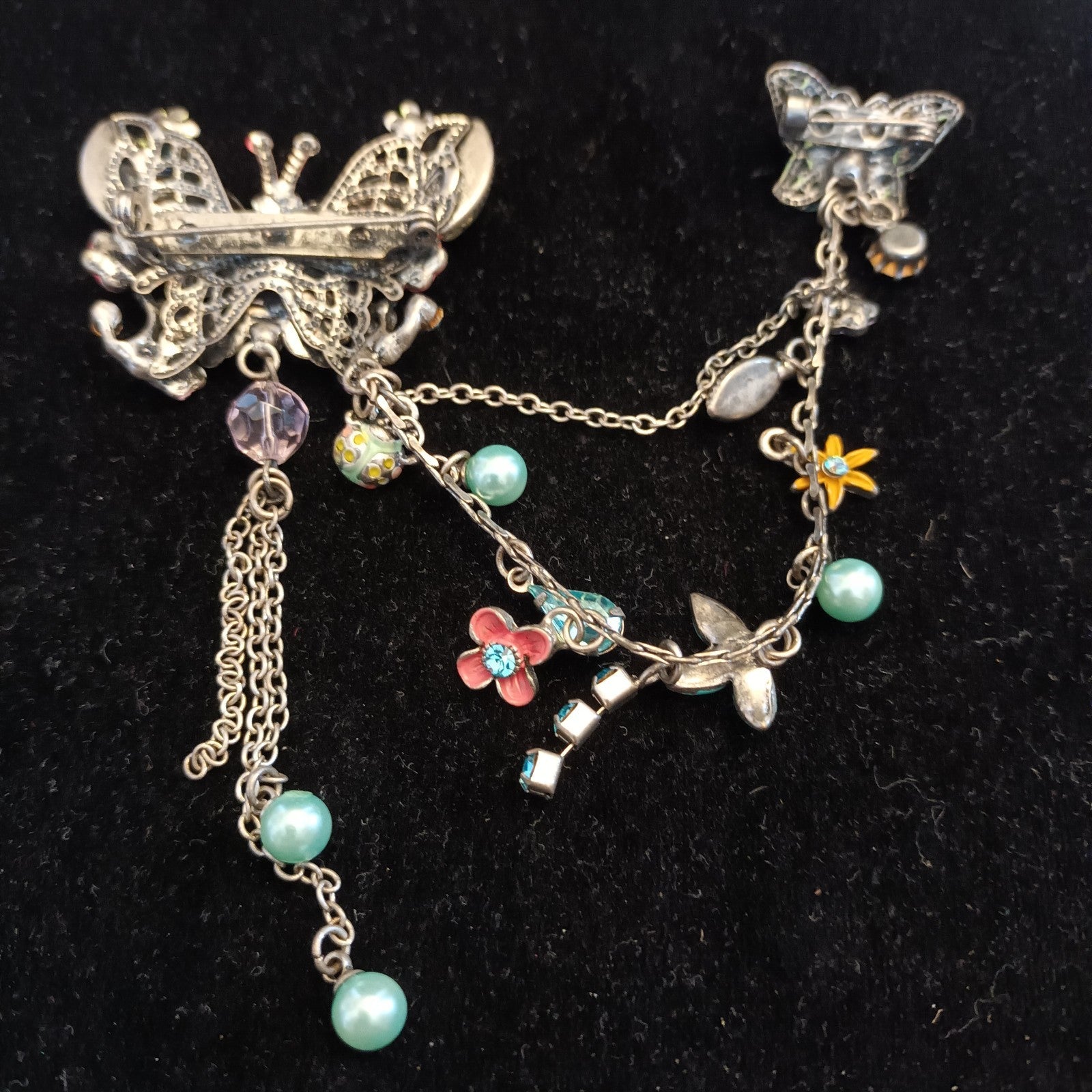 Brooch - Silver tone butterfly brooch - double brooch