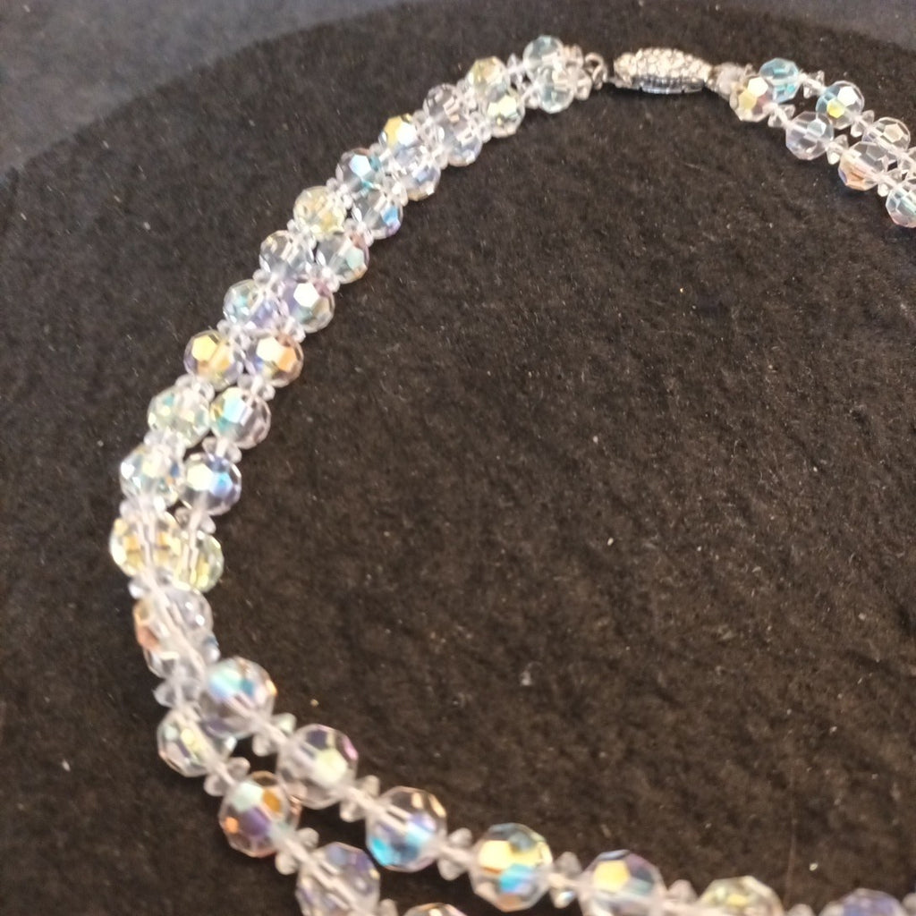 Necklace Costume Jewellery Faceted Ab Coated Glass Beads 2 Layers  16.5in Long