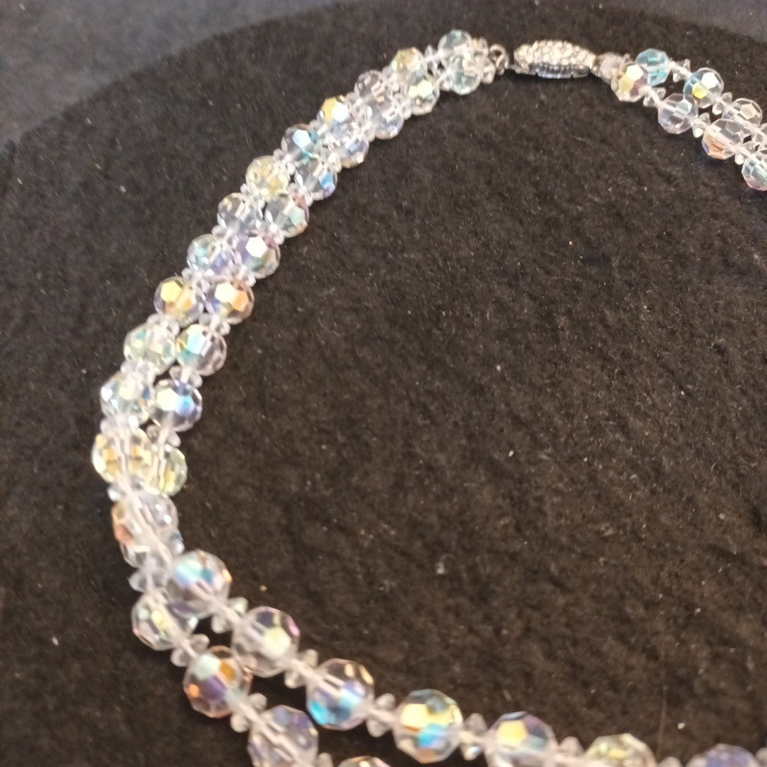 Necklace Costume Jewellery Faceted Ab Coated Glass Beads 2 Layers  16.5in Long