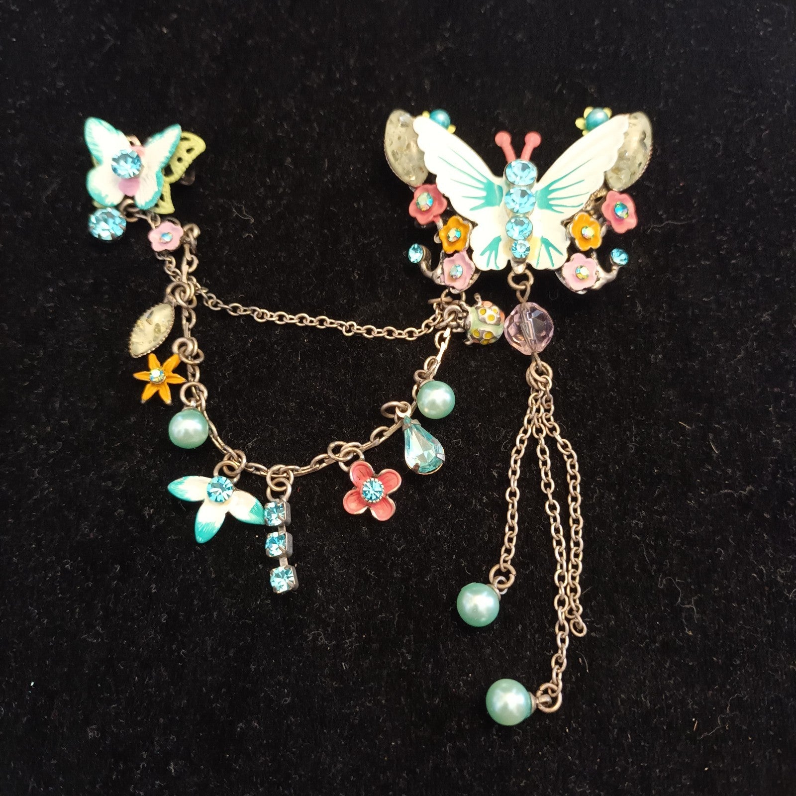 Brooch - Silver tone butterfly brooch - double brooch