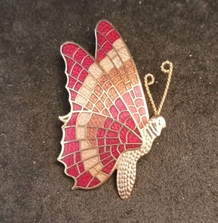 Fish And Crown Butterfly Brooch Enamel Gold Tone