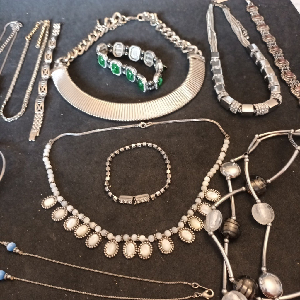 Silver Tone Costume Jewellery  Necklaces Bracelets Bundle Joblot 