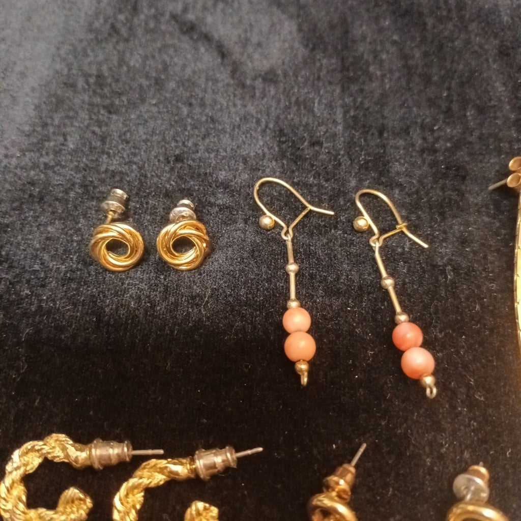 Earrings. Pairs Of Gold Tone Earrings For Pierced Ears.  Bundle Joblot