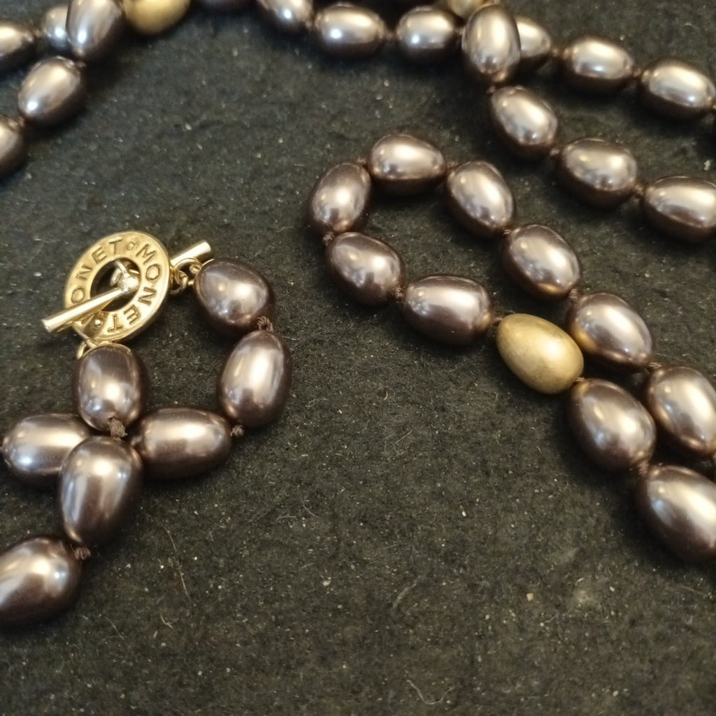 Monet Beaded Necklace Brown Bronze 42in Long