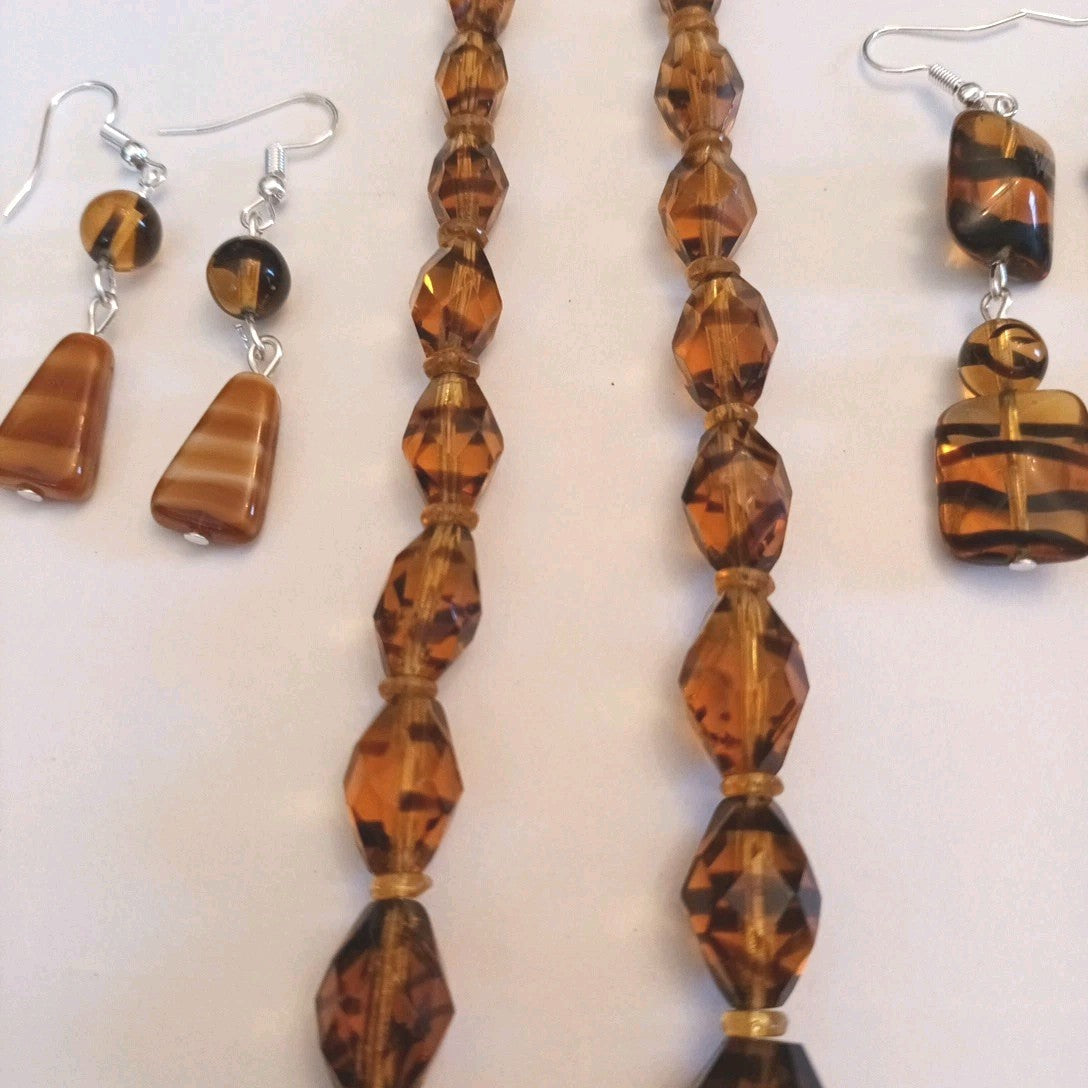 Costume Jewellery Necklace And Earrings Bundle Brown