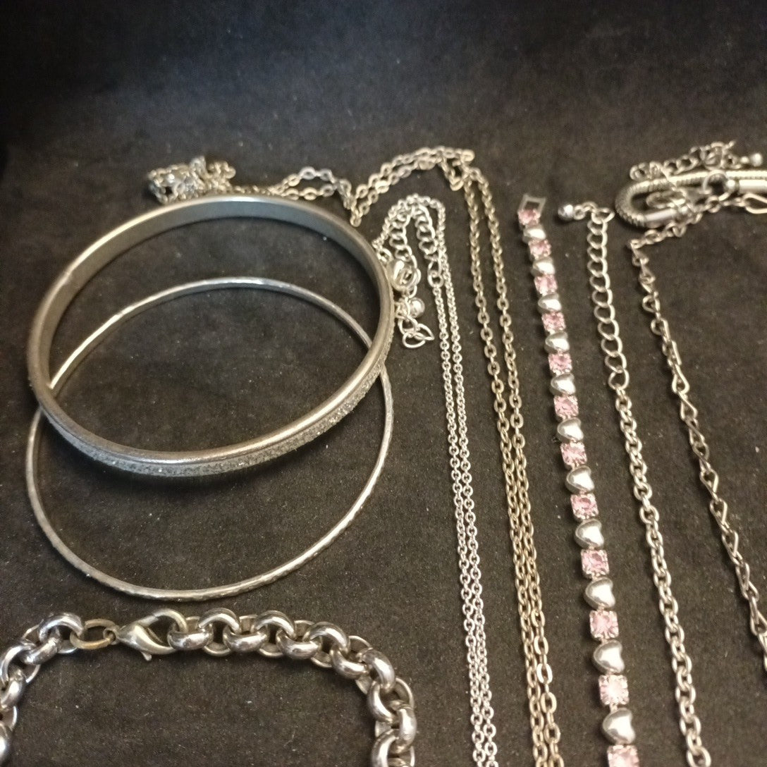 Silver Tone Costume Jewellery  Necklaces Bracelets Bundle Joblot 