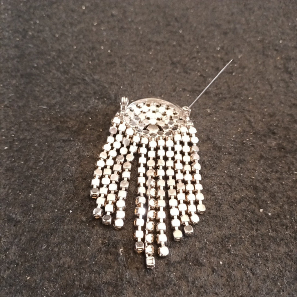Brooch Silver Tone Sparkly Rhinestones 7cm Drop