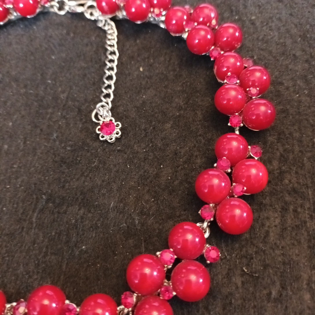 Coast Red Beaded Statement Necklace 38cm