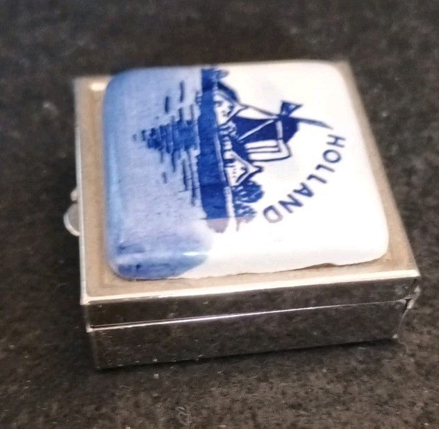 Delft Holland Ceramic And Metal Pill Box