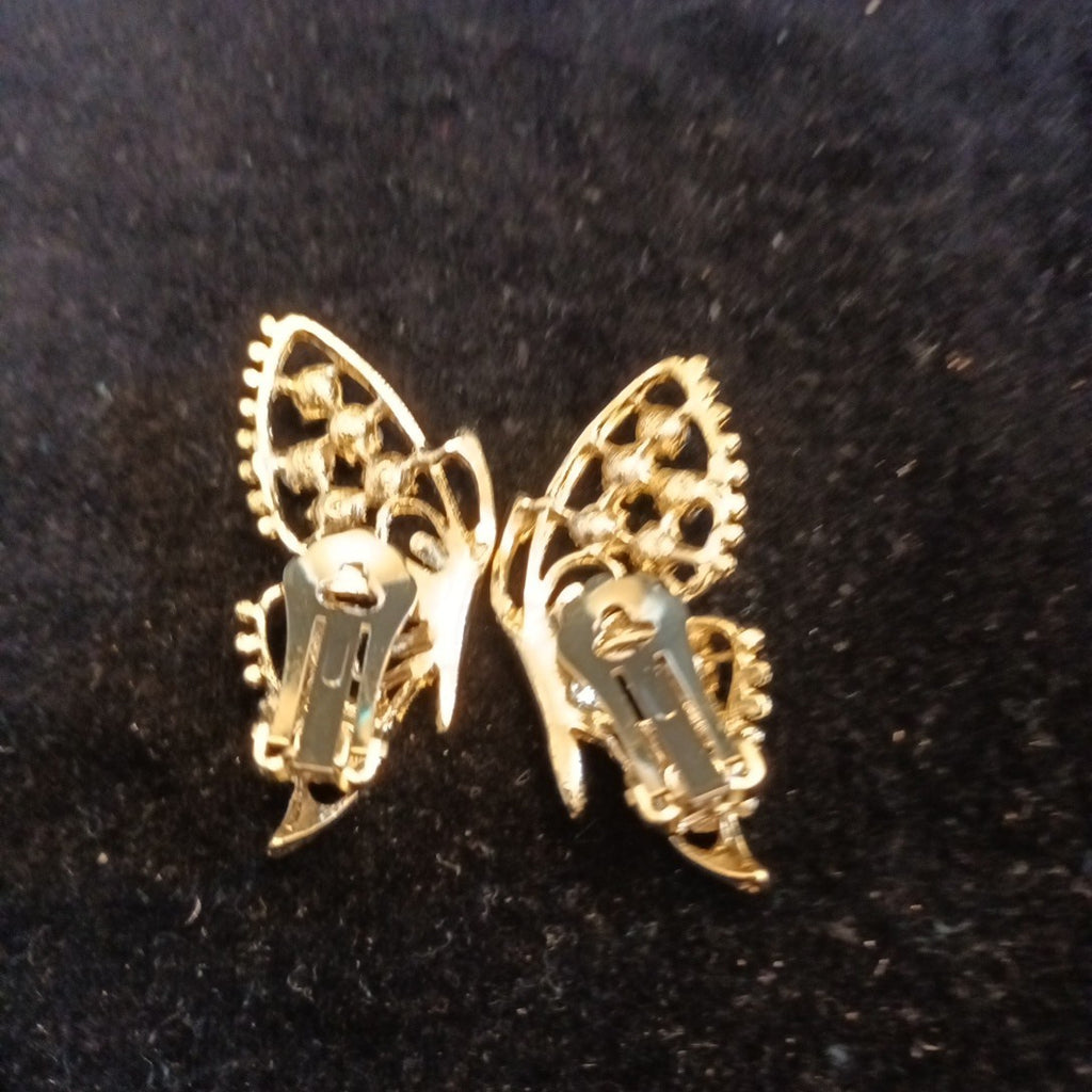 Isle Of Bute Butterfly Earrings Gold Tone Rhinestones