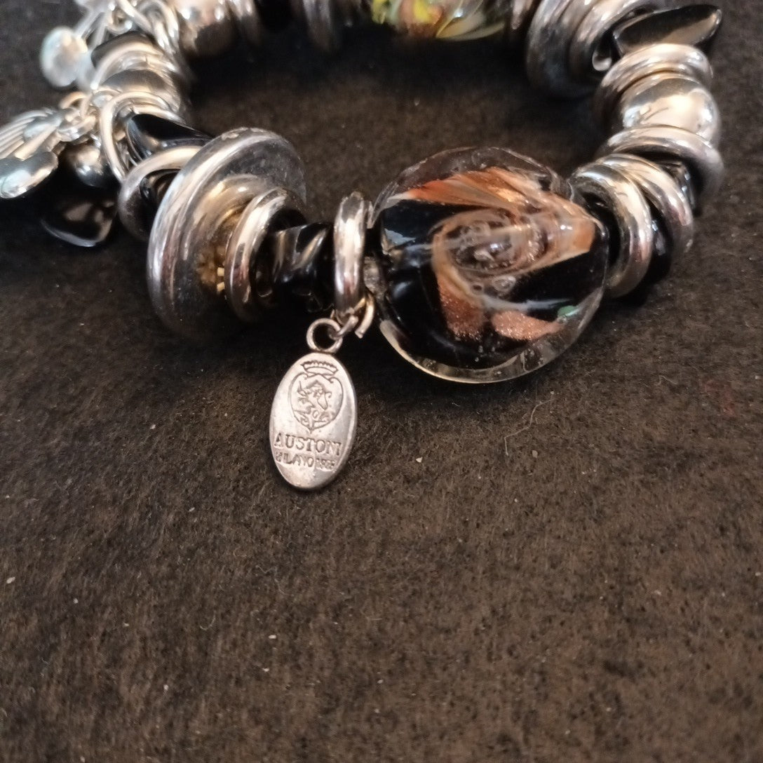 Austoni Milano 1928 Charm Bracelet Chunky Silver Tone