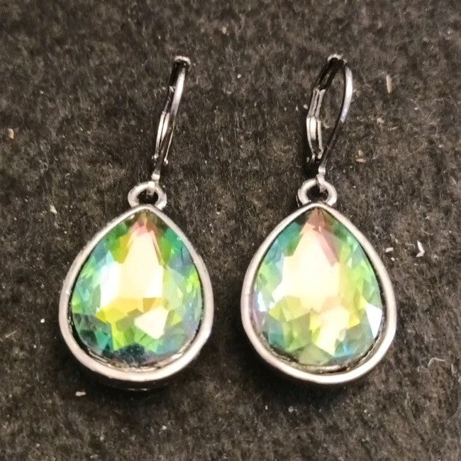 Kirk's Folly Earrings Green Faceted Gun Metal Grey Colour Metal