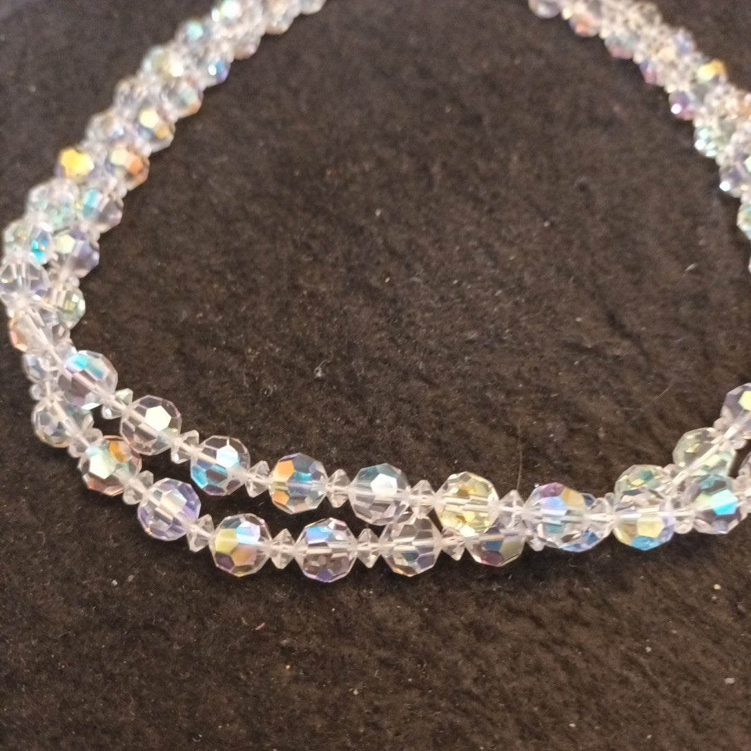 Necklace Costume Jewellery Faceted Ab Coated Glass Beads 2 Layers  16.5in Long